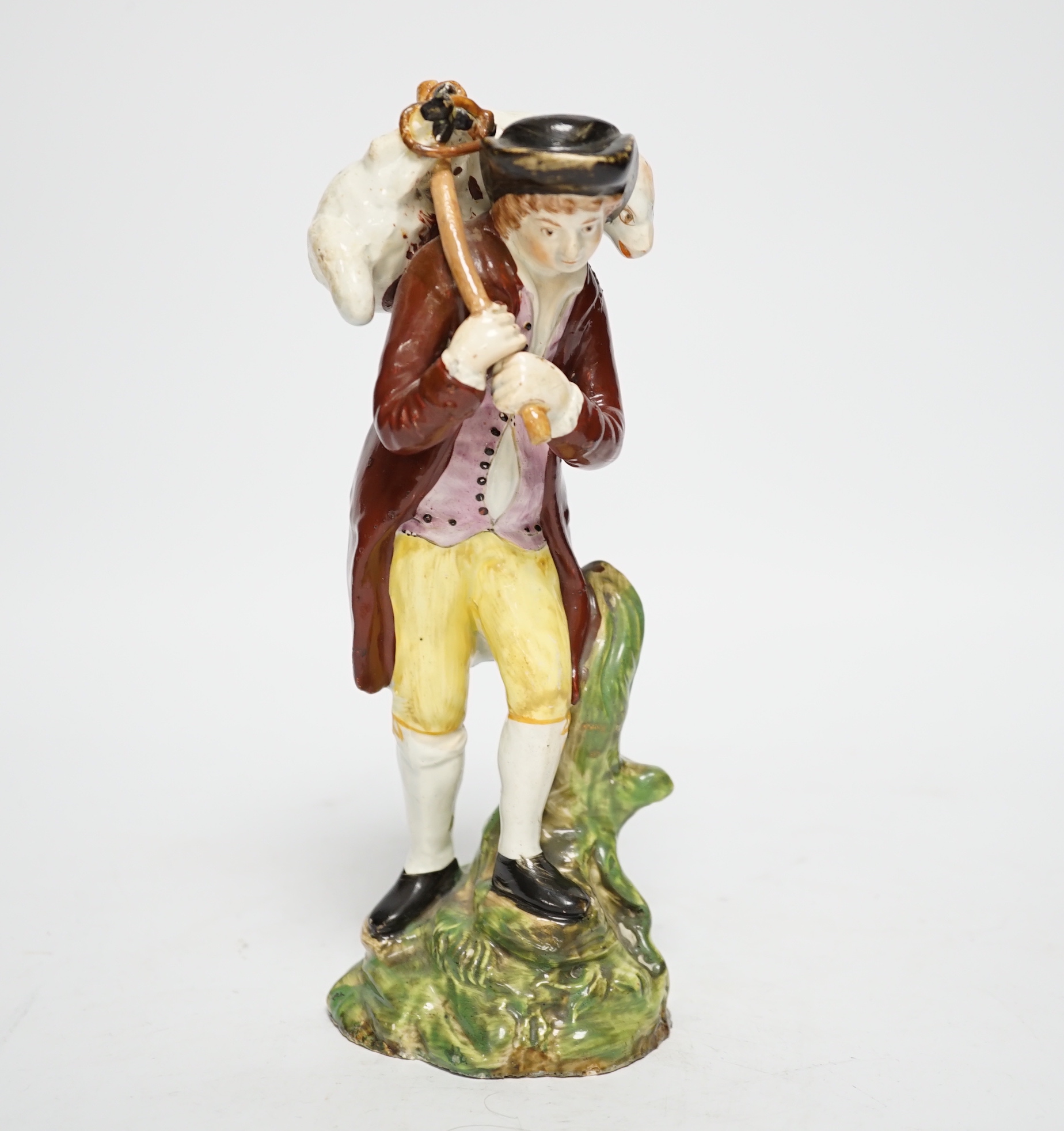 An Enoch Wood type pearlware figure of a shepherd, c.1820, 20cm